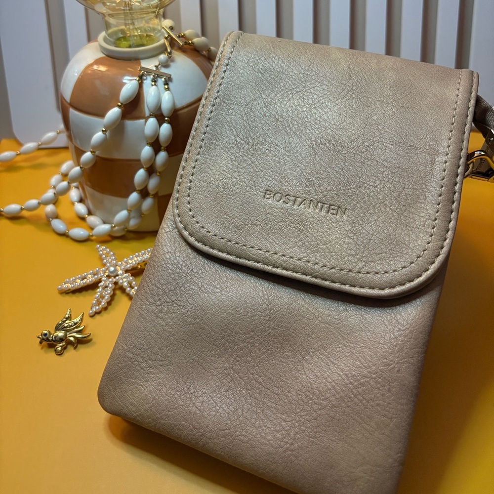 Bostanten Vegan Leather Phone Crossbody Bag | Tan Beige Small Messenger Purse